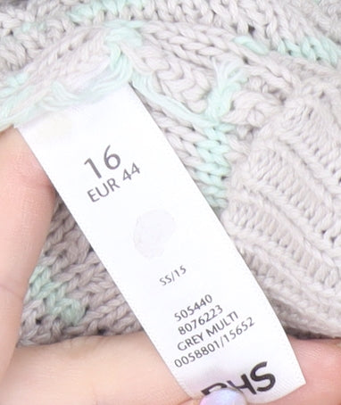 BHS Women’s Grey Open-Knit Pullover Jumper, Size 16
