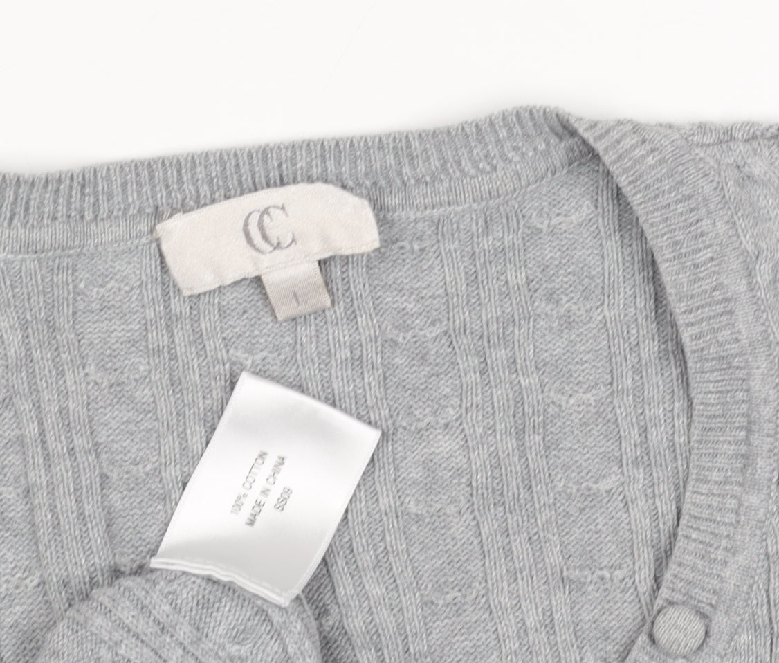 Country Casuals Women's Grey V-Neck Cable-Knit Pullover