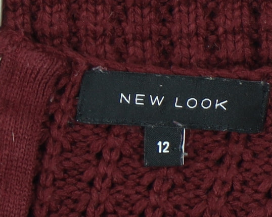 New Look Women Red Waffle-Knit Jumper Size 12