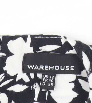 Warehouse Floral Blouse, Women, Size 12, Black & White