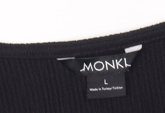 Monki Women's Black Wrap Blouse, L, Bow Accent
