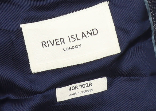 River Island Men's Blue Check Blazer 40R Regular Fit