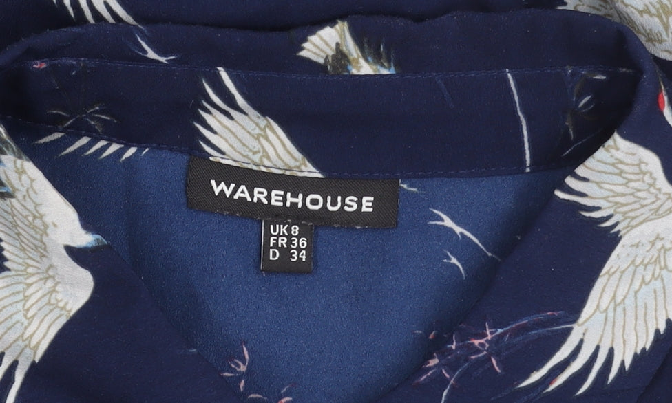 Warehouse Women Blue Button-Up Shirt UK 8