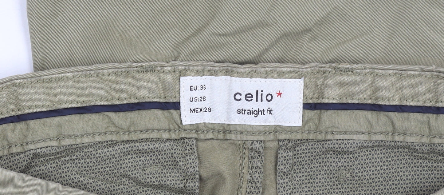 Celio Men's Green Chino Trousers, S, Regular Fit