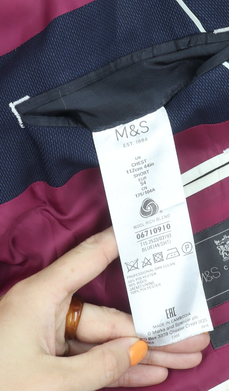 Marks & Spencer Men's Blue Blazer, 44, Single-Breasted