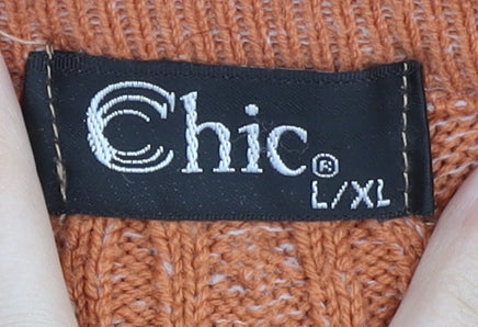 Chic Women's Orange Crew Neck Cable-Knit Pullover