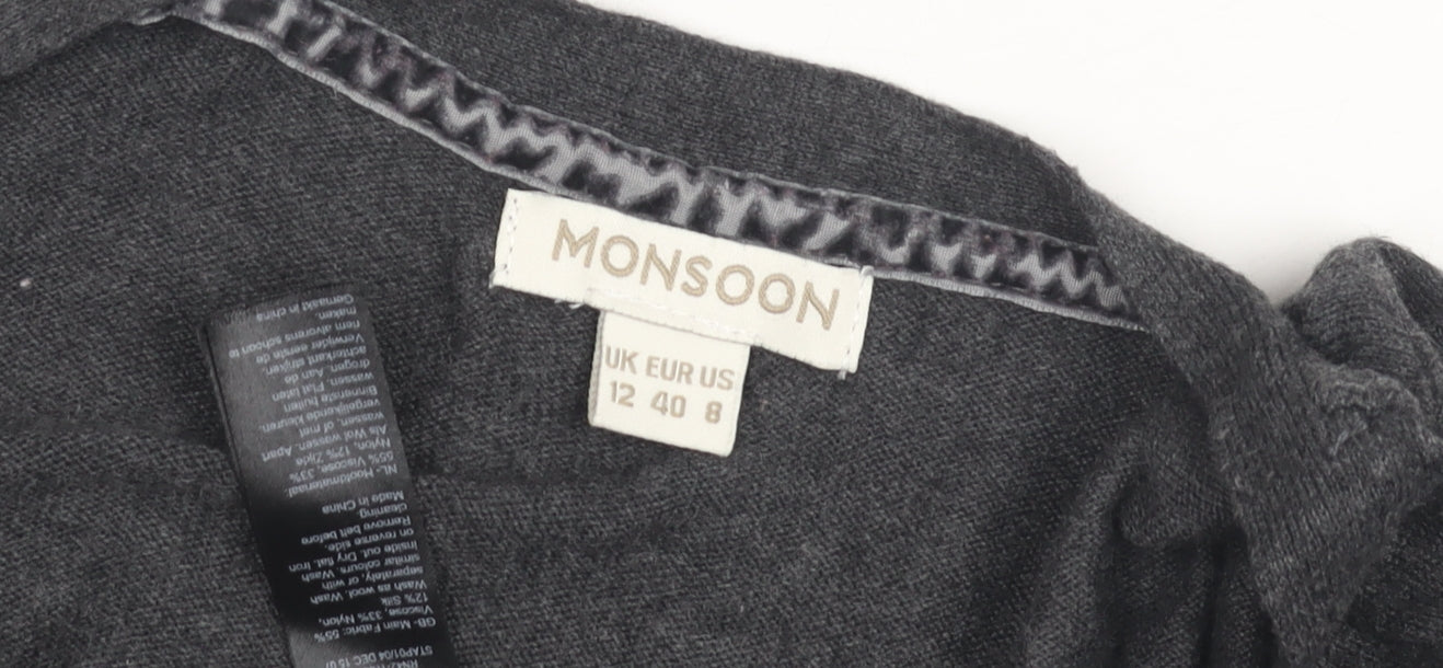 Monsoon Womens Grey Cardigan Size 12, Knit, Long Sleeve