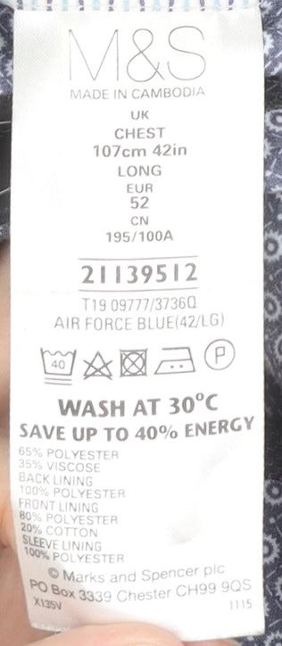 Marks & Spencer Men's Blue Blazer 42 Long Jacket
