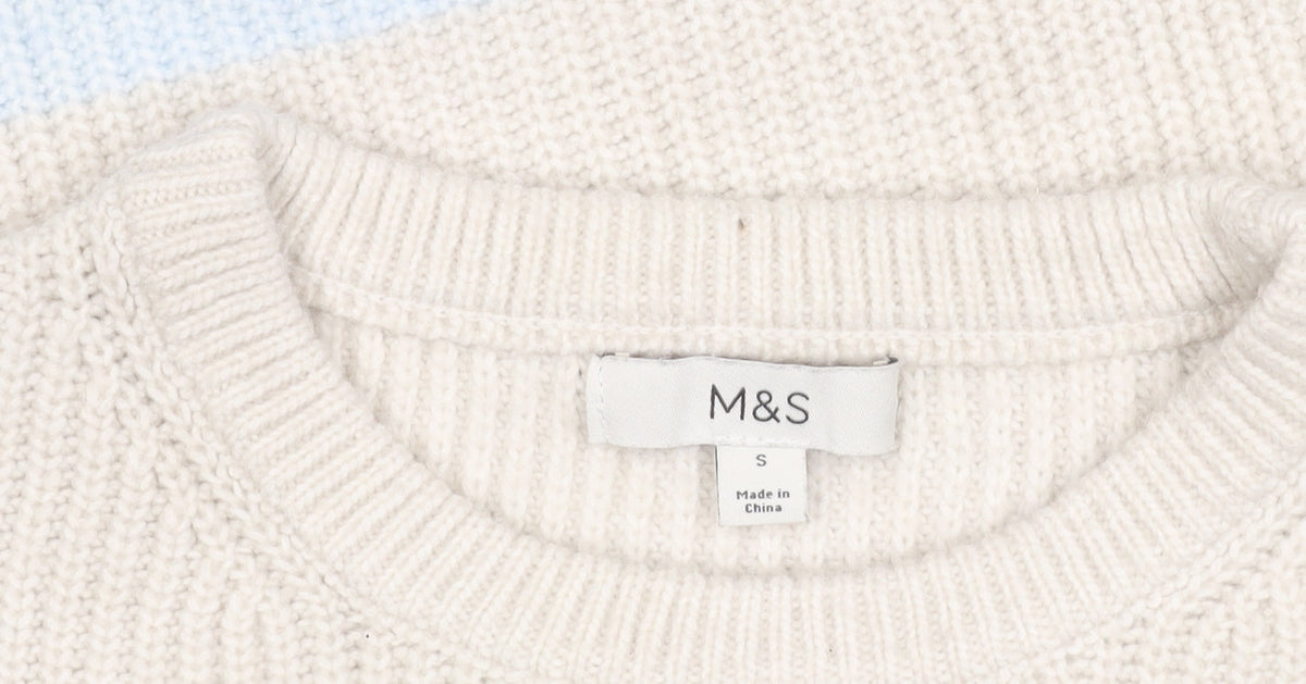 Marks & Spencer Women Beige Blue Striped Pullover Jumper