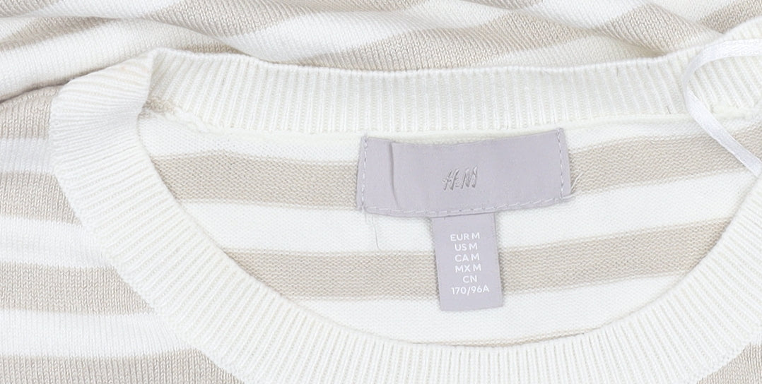 H&M Women's Beige Striped Short Sleeve Top Size 14