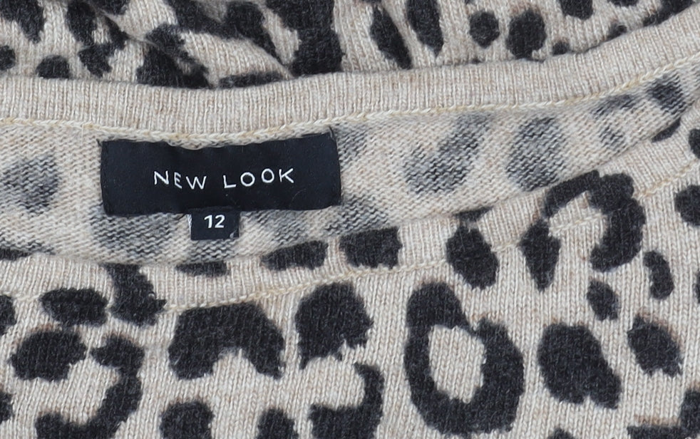New Look Women's Beige Animal Print Pullover Jumper Size 12