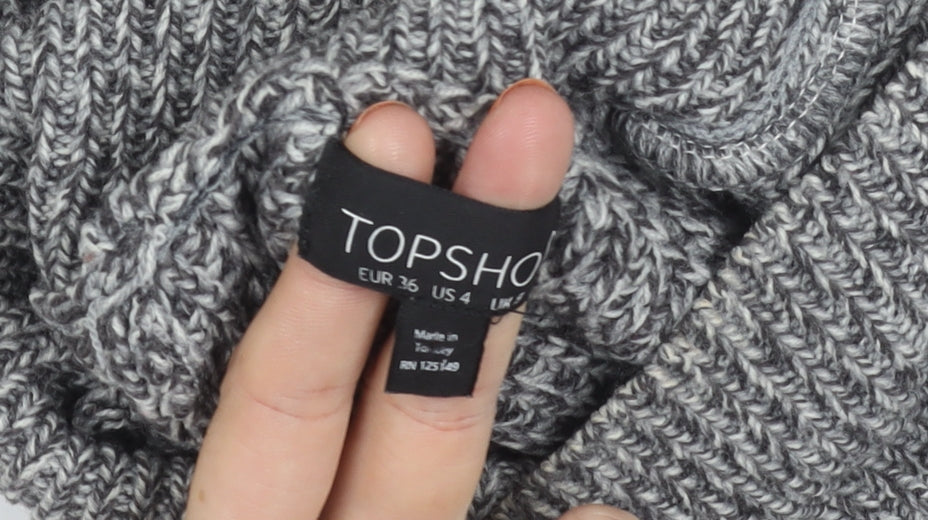 Topshop Women's Grey Chunky-Knit Acrylic Jumper, Size 8