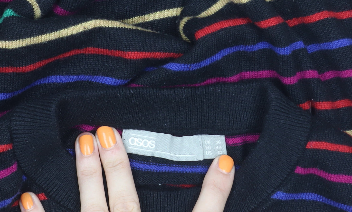 ASOS Women's Multicoloured Striped Pullover Jumper - Size 16