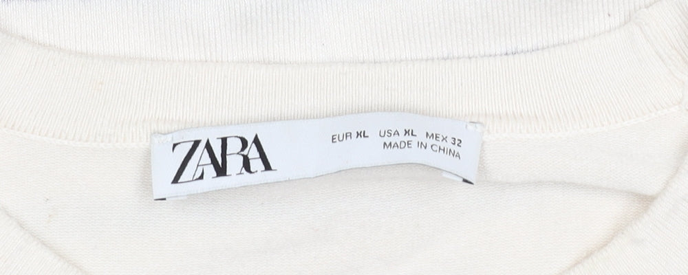 Zara Women's White Striped Pullover Jumper Size 16