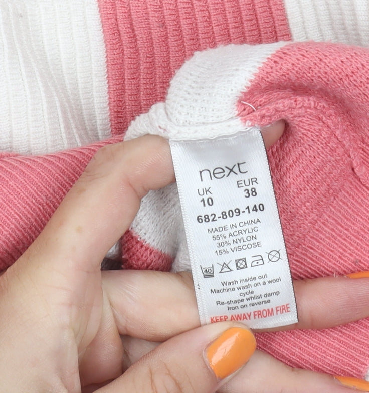 Next Women's Pink Striped Full Zip Jumper, Size 10