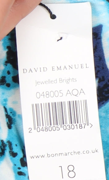 David Emanuel Women's Blue Floral T-Shirt, Size 18