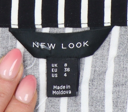 New Look Women's Black Striped Wrap Dress Size 8