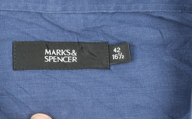 Marks & Spencer Blue Men's Long Sleeve Shirt 16.5