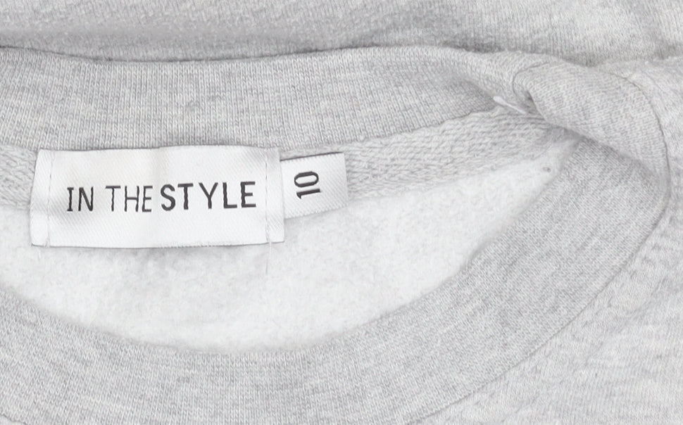 Brand and care label for In The Style Women's Grey, size 10, Pullover Sweatshirt