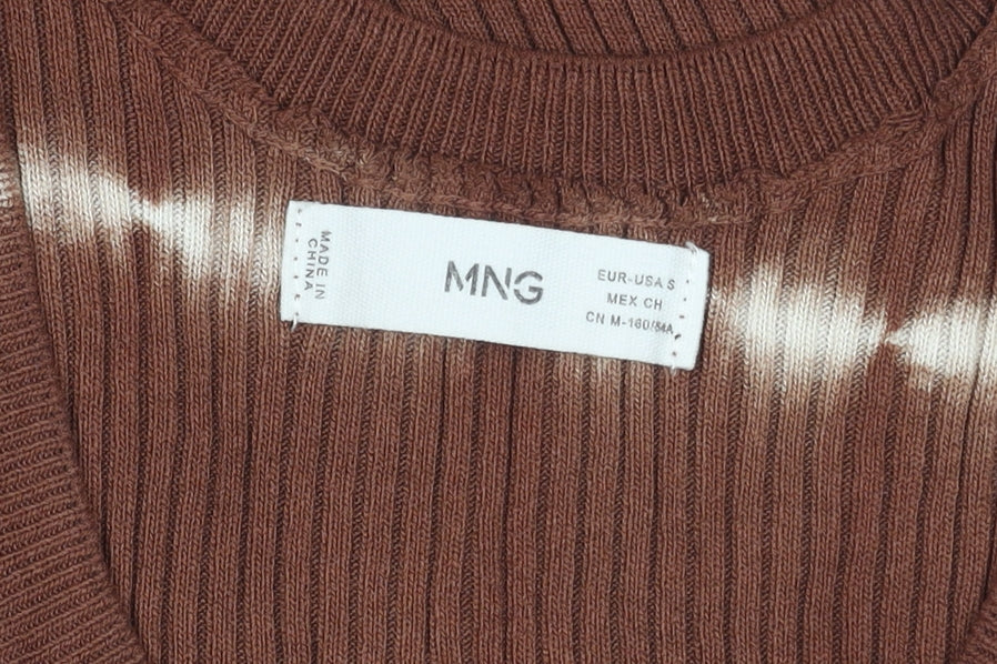 Mango Women Brown Striped Knit Tank Top S