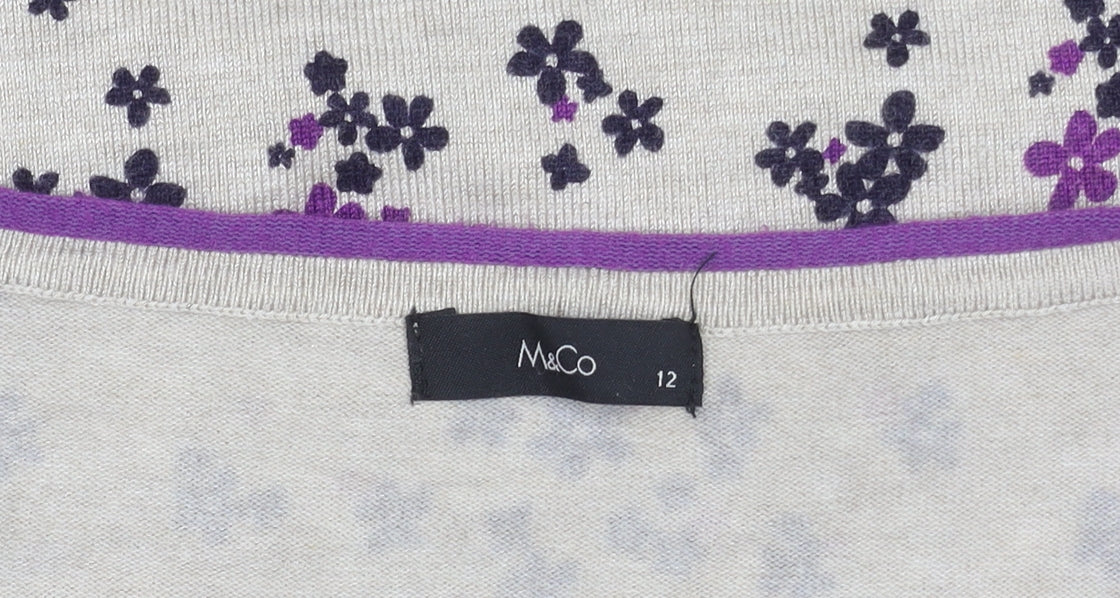 M&Co Women's Beige Floral Pullover Jumper Size 12