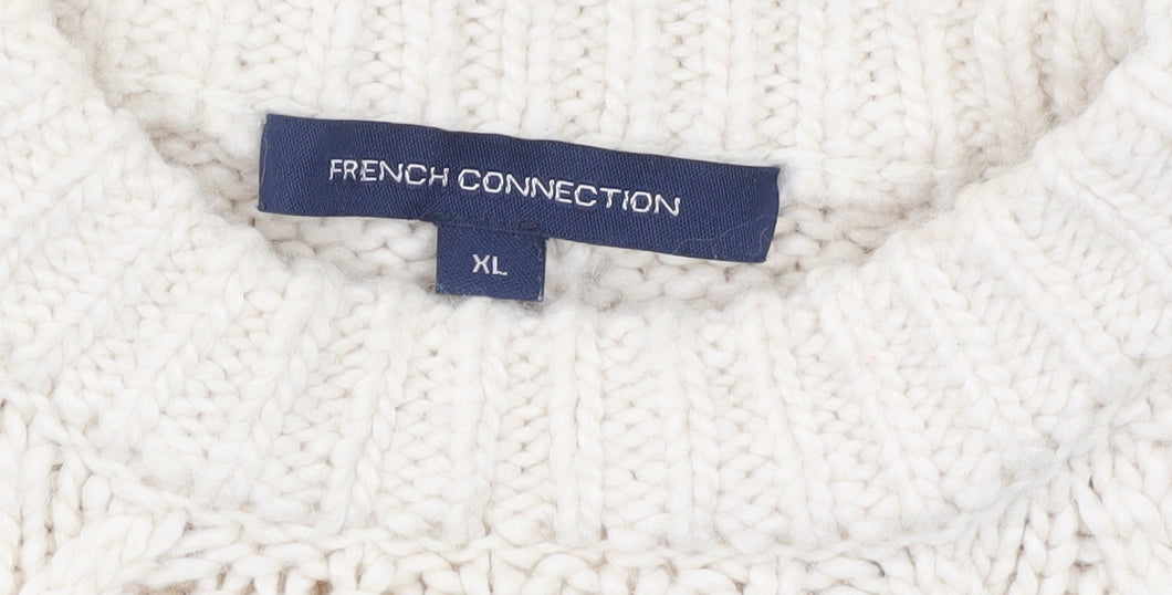 French Connection Women's Ivory Cable-Knit Pullover Jumper XL