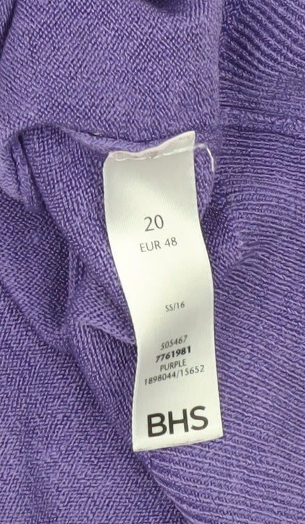 BHS Women's Purple Floral Knit Jumper - Size 20
