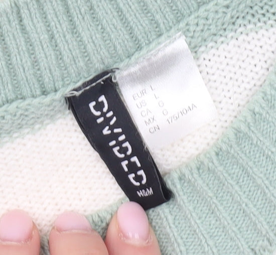 H&M Women's Green Striped Pullover Jumper Size 12