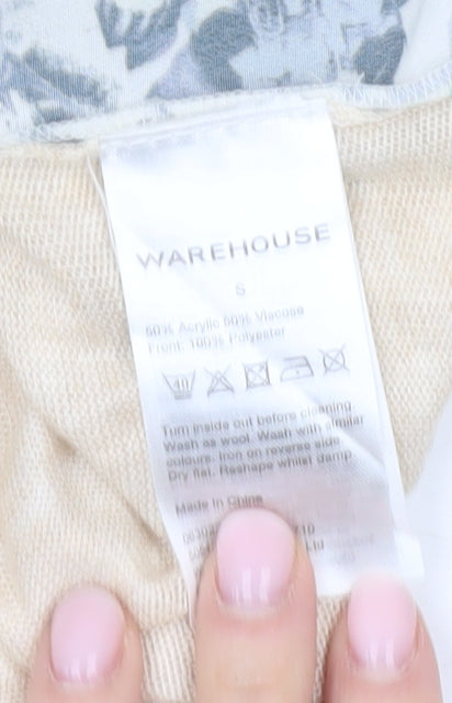 Warehouse Women's Beige Floral Pullover Jumper S