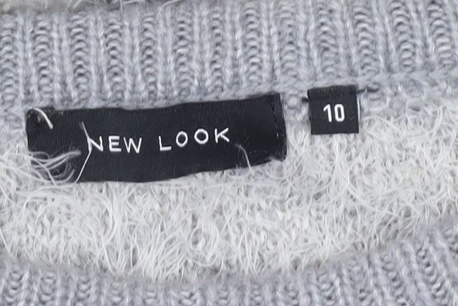New Look Women's Grey Geometric Pullover Jumper Size 10