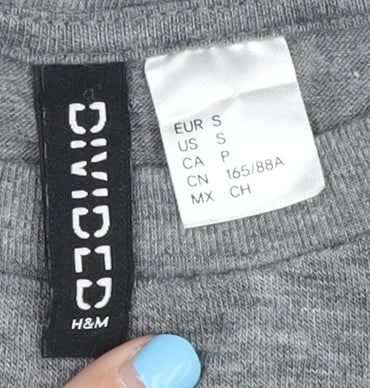 H&M Women's Grey Graphic T-Shirt, Size S, Casual Wear
