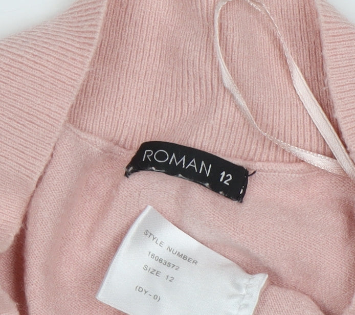Roman Women's Pink V-Neck Pullover Jumper Size 12