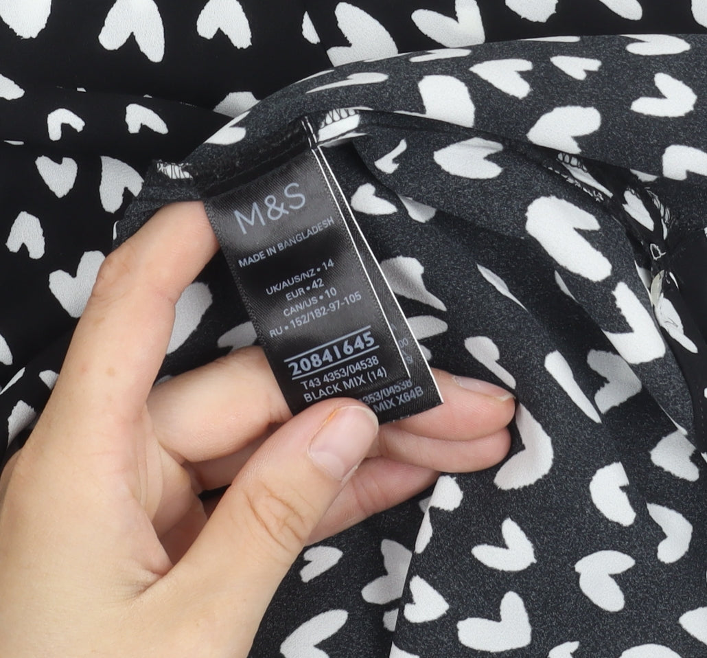 Marks & Spencer Womens Black White-Hearts Print Print Top Size 14