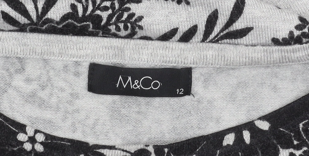 M&Co Women's Grey Floral Pullover Jumper Size 12