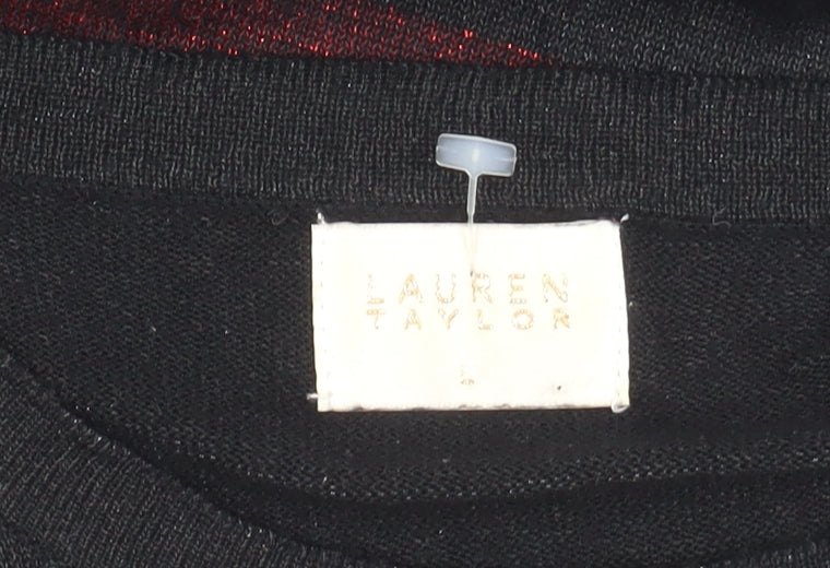 Lauren Taylor Women's Black Striped Pullover Jumper, L