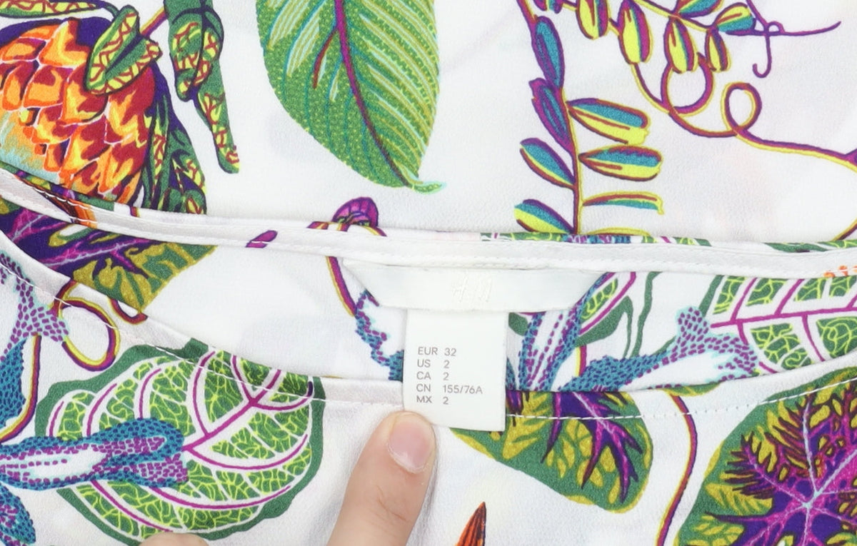 H&M Women's Multicoloured Cropped Flutter Sleeve Top