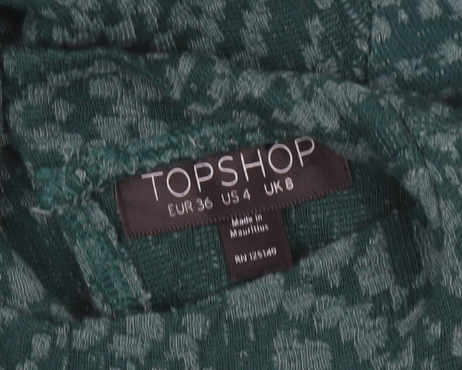 Topshop Green Geometric High Neck Dress - Women UK 8
