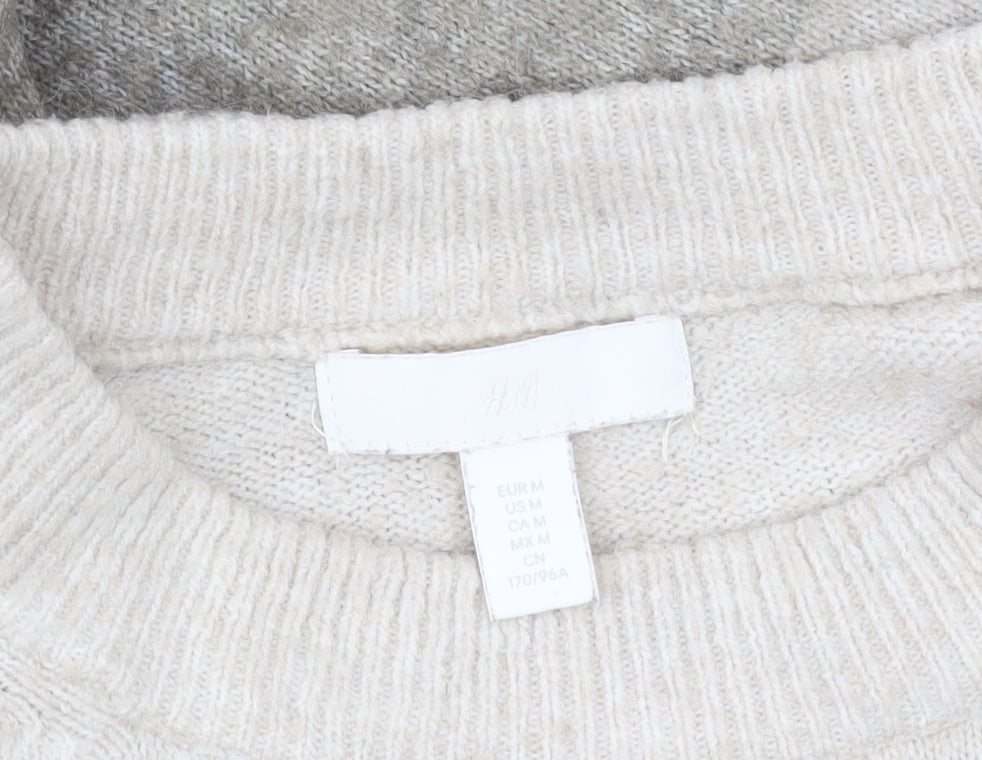 H&M Women's Beige Striped Pullover Jumper, Size 14