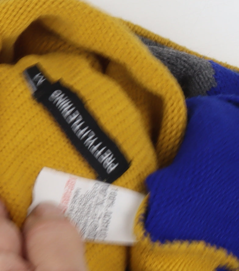 PRETTYLITTLETHING Women's Blue Yellow Mock Neck Jumper