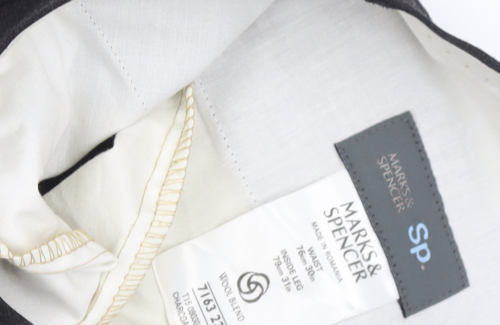 Marks & Spencer Men's Charcoal Wool Blend Trousers
