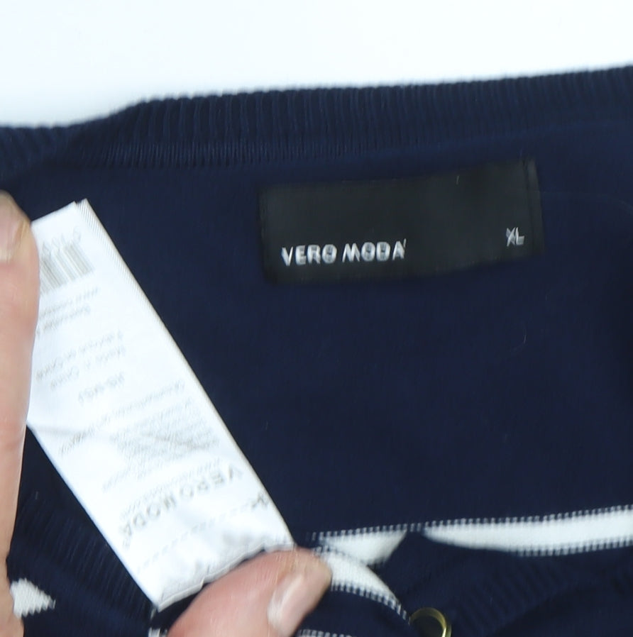 Vero Moda Women's XL Blue Cardigan, Striped Knit