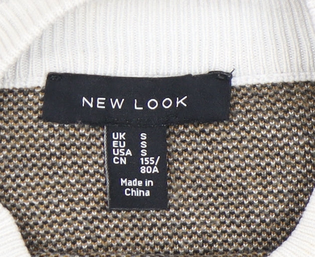 New Look Women's White Check Pullover Jumper, Size S