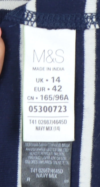 Marks & Spencer Women's Navy Striped Top, Size 14