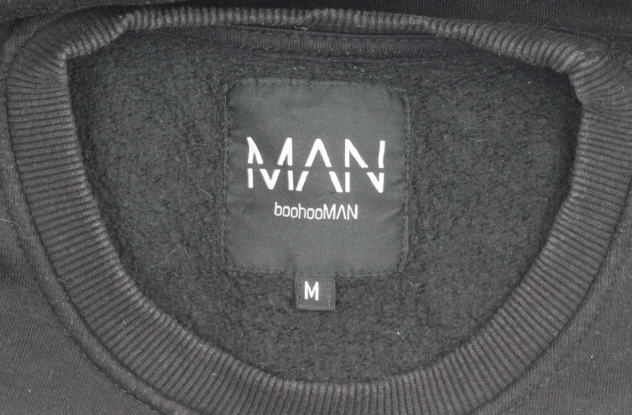boohooMAN Men's Black Pullover Sweatshirt M Crew Neck