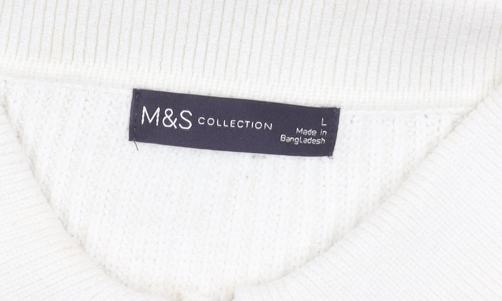Marks & Spencer Women's White Cable-Knit Cardigan L