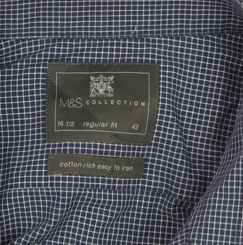 Marks & Spencer Men's Blue Check Shirt, Regular Fit