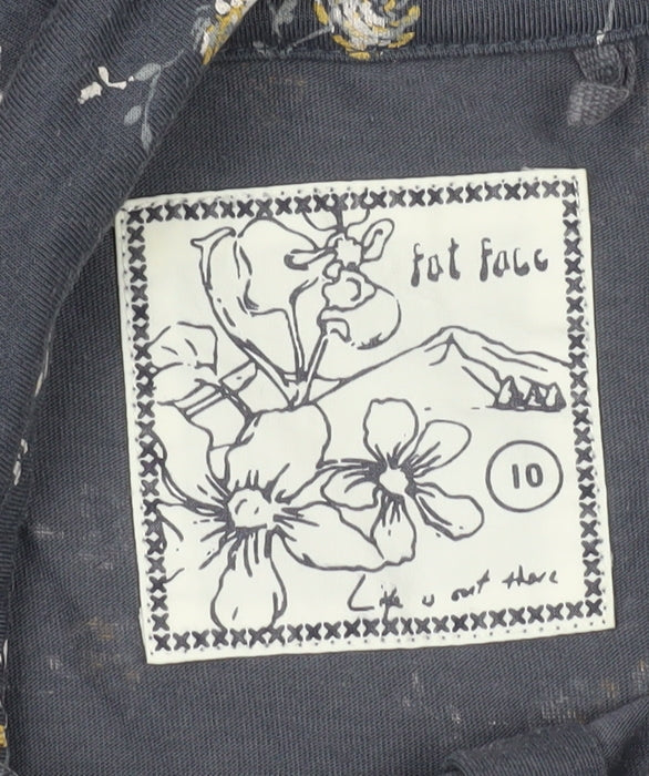 FatFace Women's Blue Floral Button-Up 3/4 Sleeve Top