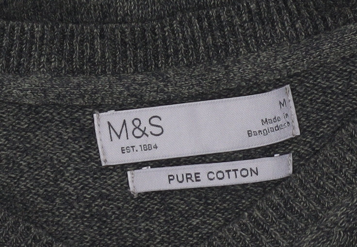 Marks & Spencer Men's Green Cotton Pullover Jumper Medium