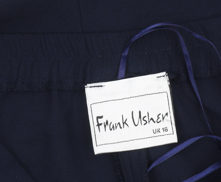 Frank Usher Women's Navy Trousers, Size 16, Elastic Waist