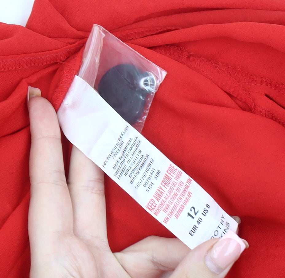 Dorothy Perkins Red High Neck Blouse, UK 12, Women's